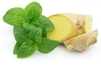 Ginger and mint as part of the product